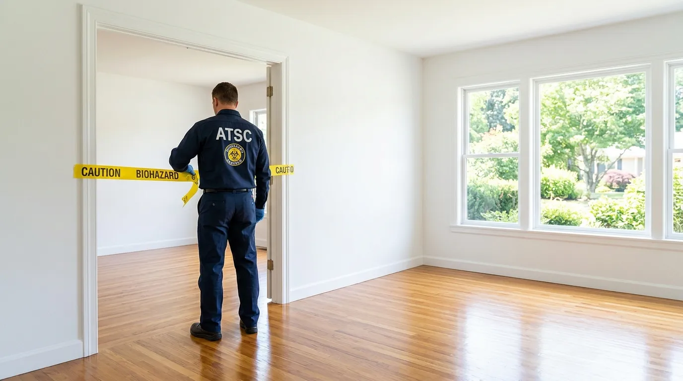Certified biohazard cleanup crew performing Decomposition Cleanup in Navasota